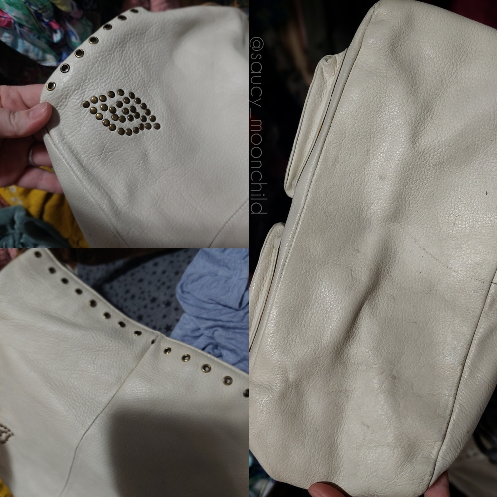 Betsey Johnson ☆ Rare Htf White Studded Leather Hobo Chunky Handbag Shoulder Bag - Picture 4 of 8